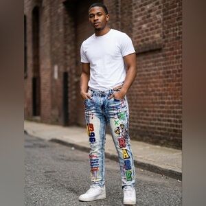 Rue21 Blue Artistic Denim with Graphic Accents Size 30X32